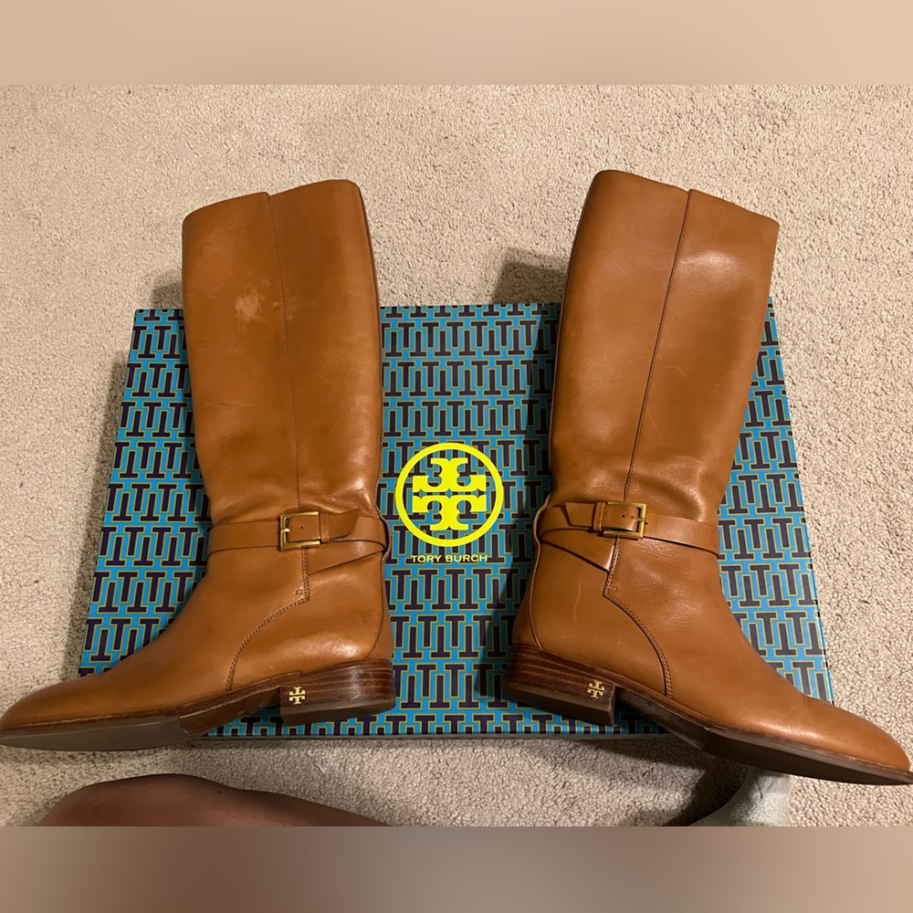 TORY BURCH Brooke 25 mm knee high calf leather brown boots Size 9